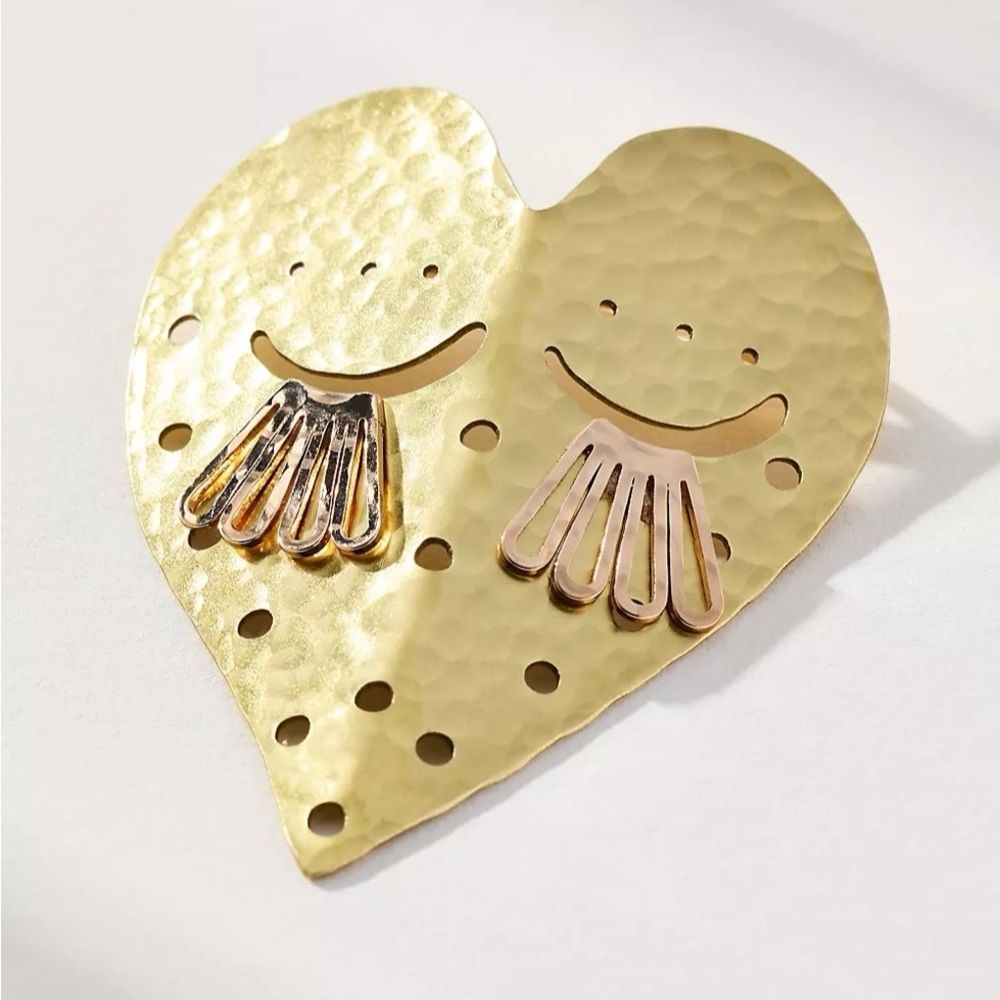 NWT Anthropologie Metal Heart Face Brooch